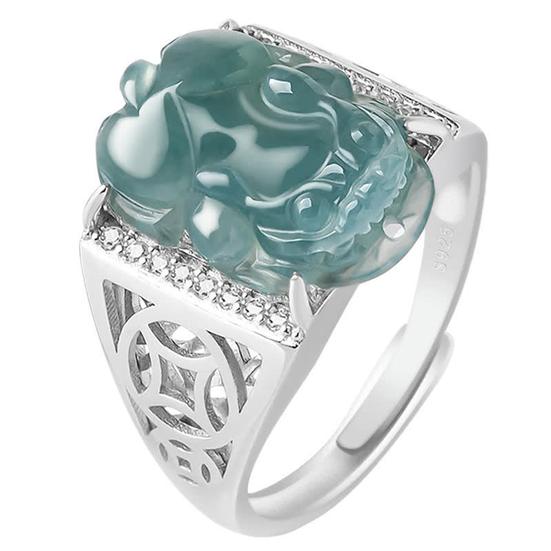 925 Sterling Silver Fengshui Wealth Prosperity Jade PiXiu Luck Ring