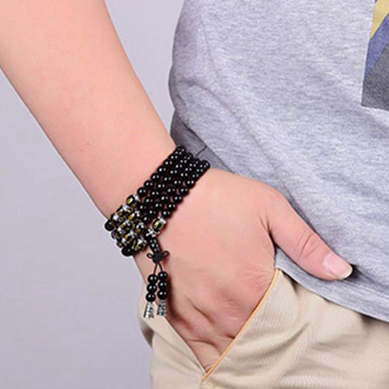 Black Obsidian Six True Words Protection Mala Bracelet
