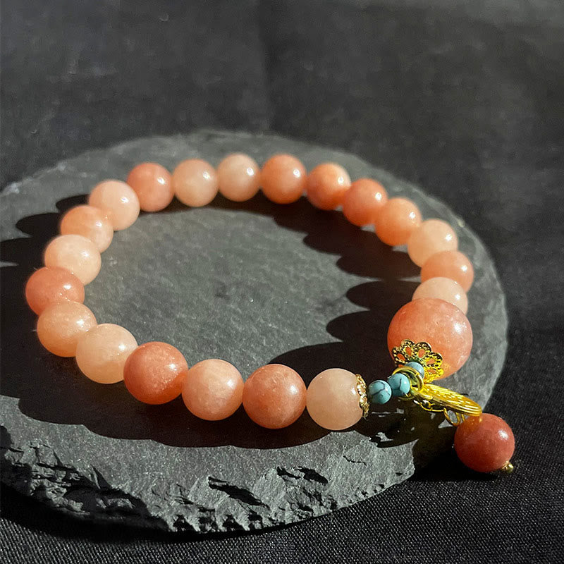 Natural Stone Turquoise Fu Character Charm Bracelet (Wrist Circumference 14-18cm)