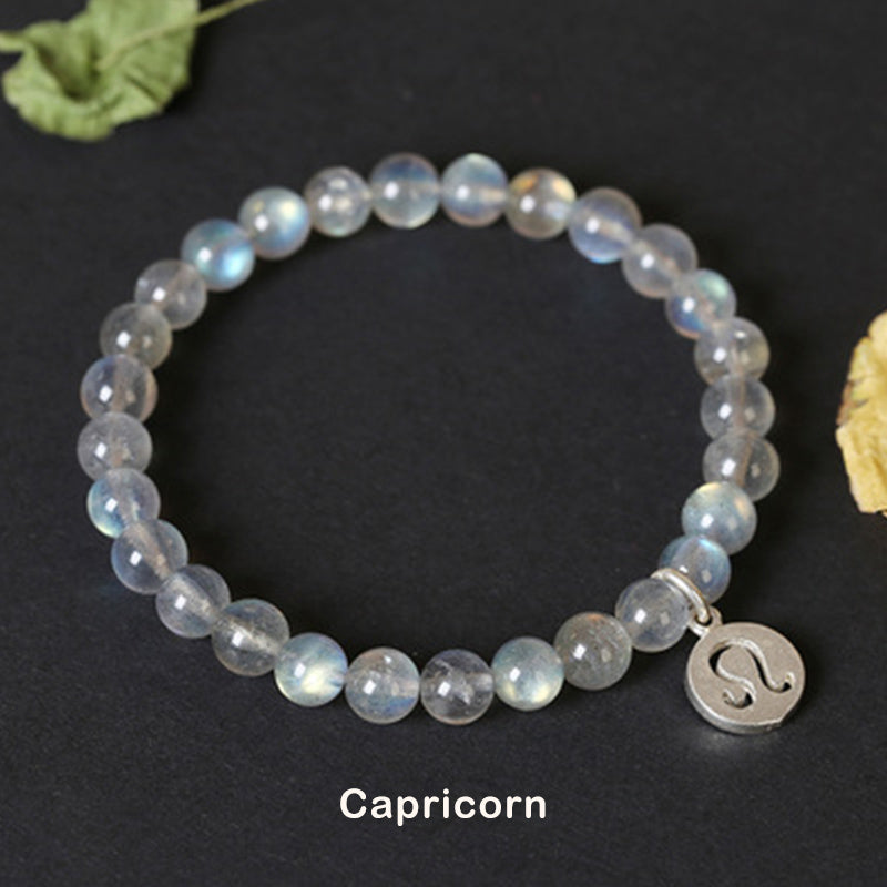 Celestial Moonstone Beaded Bracelet with 12 Zodiac Constellations