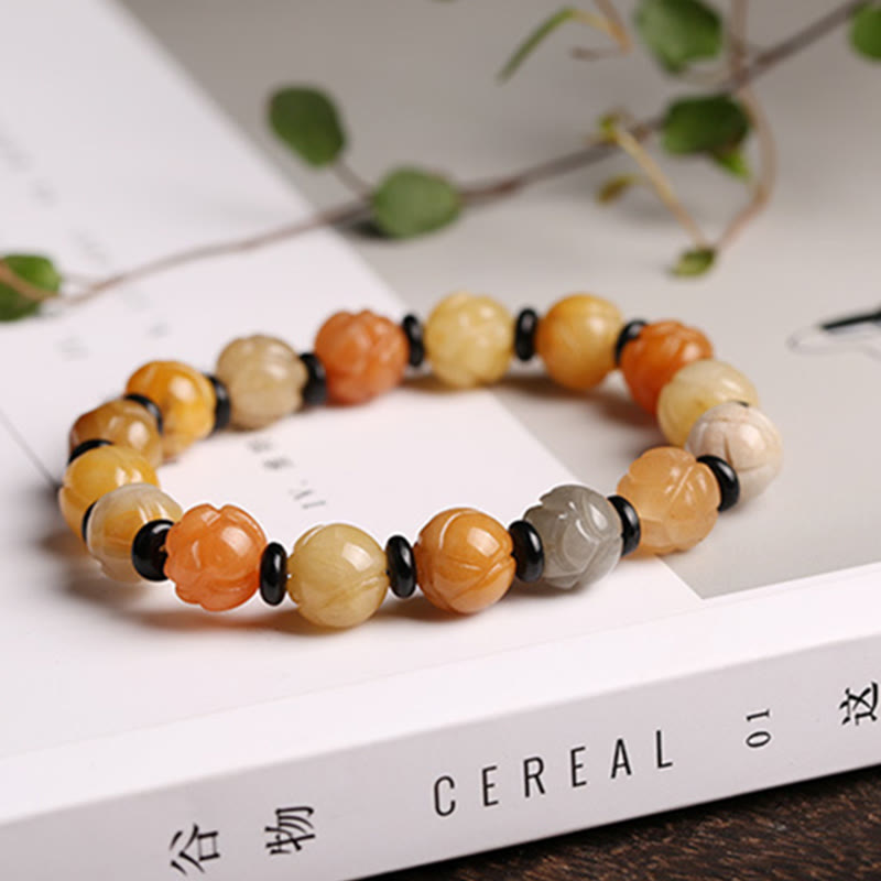 Golden Silk Jade Lotus Beaded Bracelet for Mindfulness