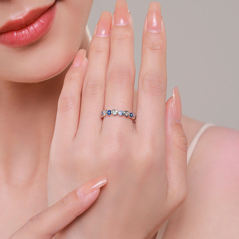 925 Sterling Silver Evil Eye Love Heart Zircon Blessing Ring