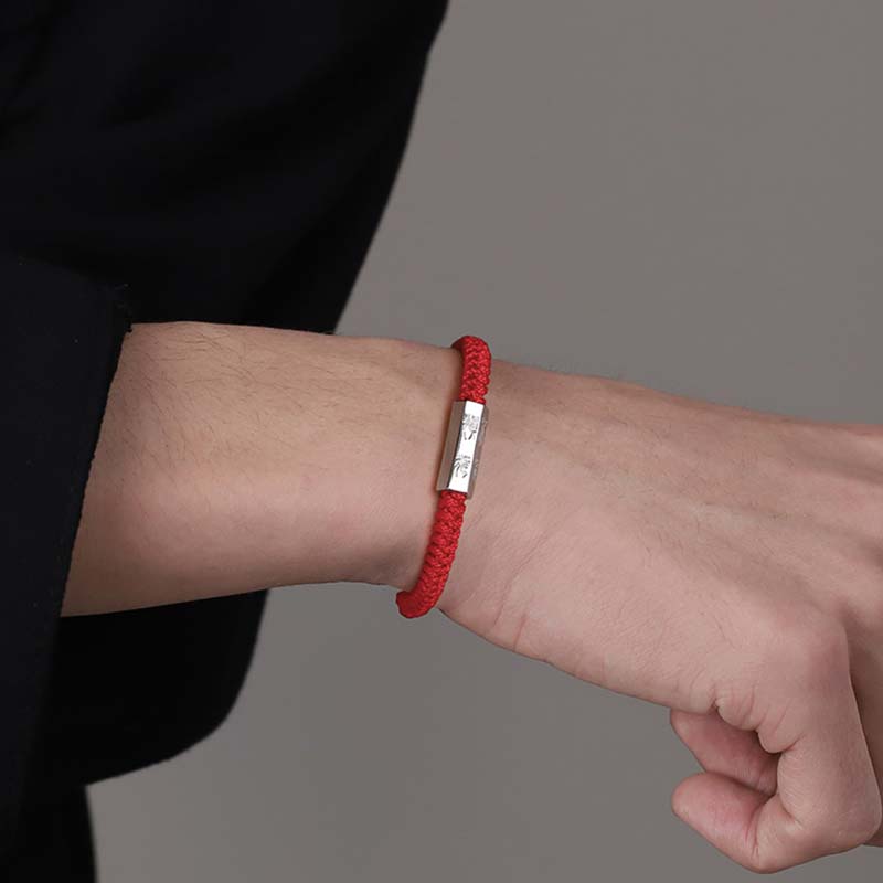 Custom Letter Engraving 925 Sterling Silver Braided Red String Bracelet