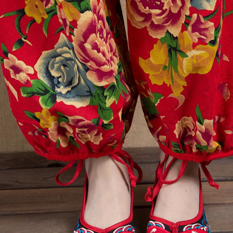 Breathable Floral Meditative Harem Pants with Pockets