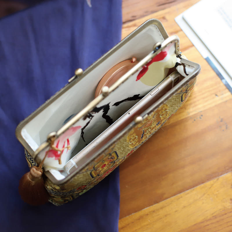 Vintage Geometry Flowers Metal Chain Crossbody Bag Shoulder Bag Handbag