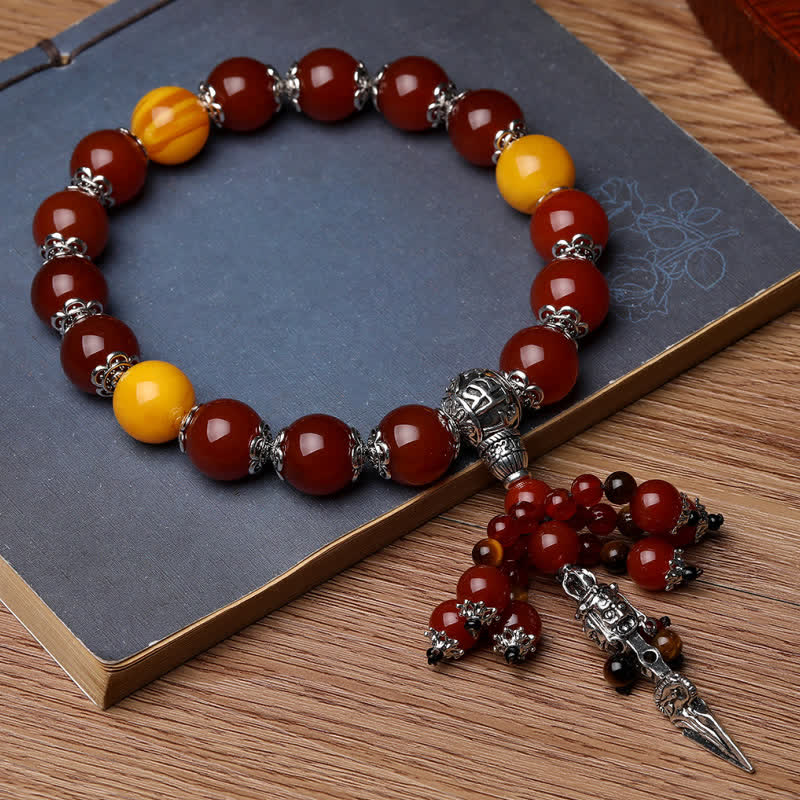 Natural Gemstone Beaded Bracelet with Copper Vajra Dorje Charm