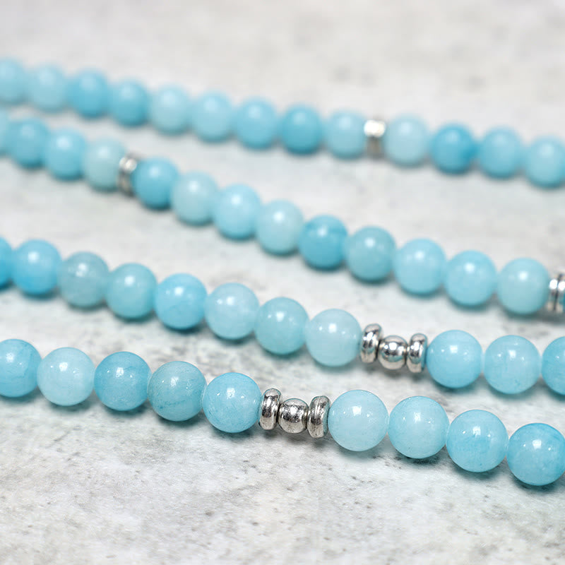 Natural Amazonite Stone Healing Lotus Mala Bracelet
