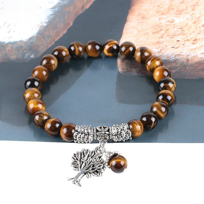 Natural Gemstone Tree of Life Lucky Charm Stretch Bracelet