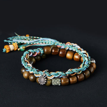 Handmade Green Sandalwood and Bodhi Seed 925 Sterling Silver Positive Bracelet