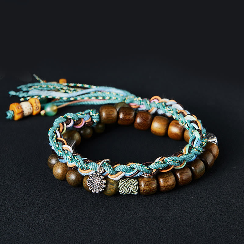 Handmade Green Sandalwood and Bodhi Seed 925 Sterling Silver Positive Bracelet