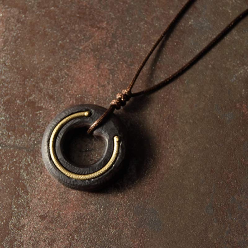 Zen Circle Ebony Wood Peace Calm Necklace Pendant