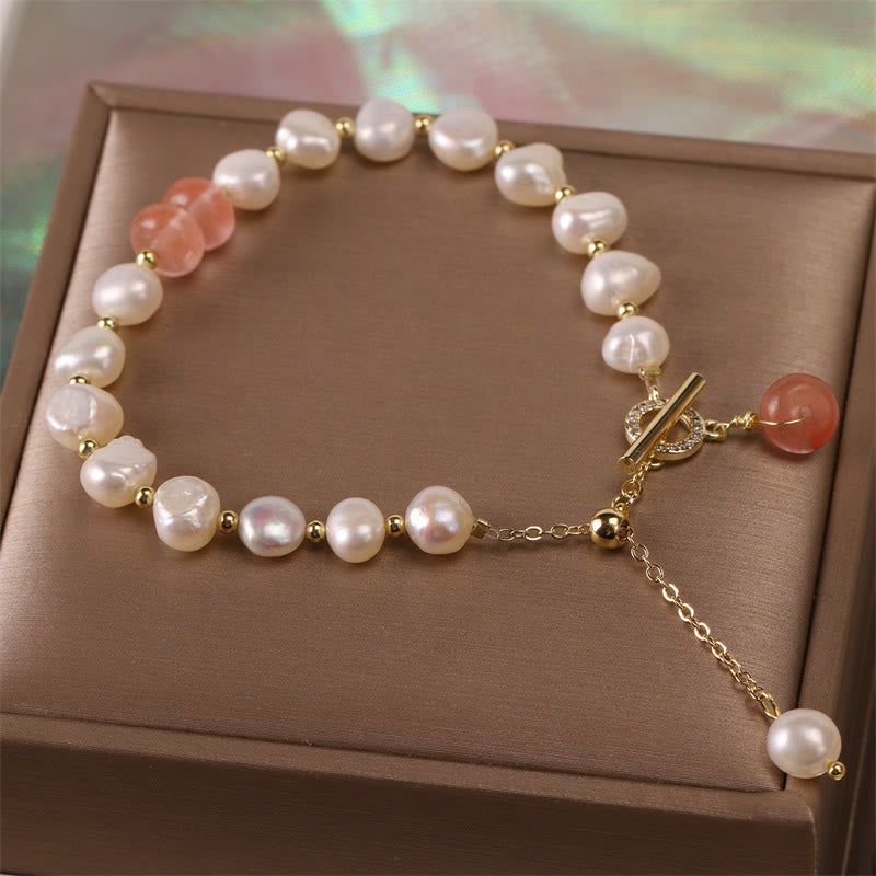 Pearl Green Strawberry Quartz Bead Healing Chain Bracelet