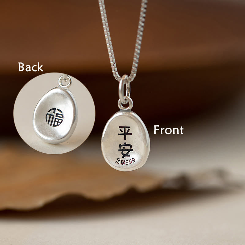 999 Sterling Silver Peace And Joy Fu Character Luck Fortune 925 Sterling Silver Chain Necklace Pendant