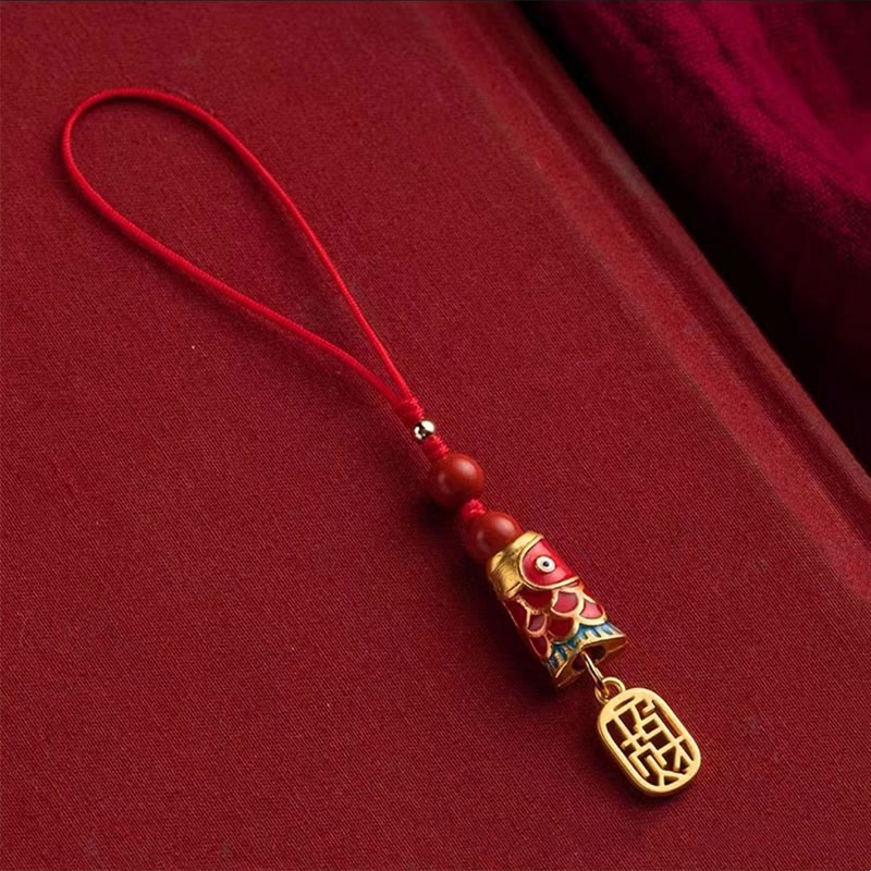 Koi Fish Cinnabar Attracting Wealth Wish Ruyi Charm Luck Phone Hanging Decoration