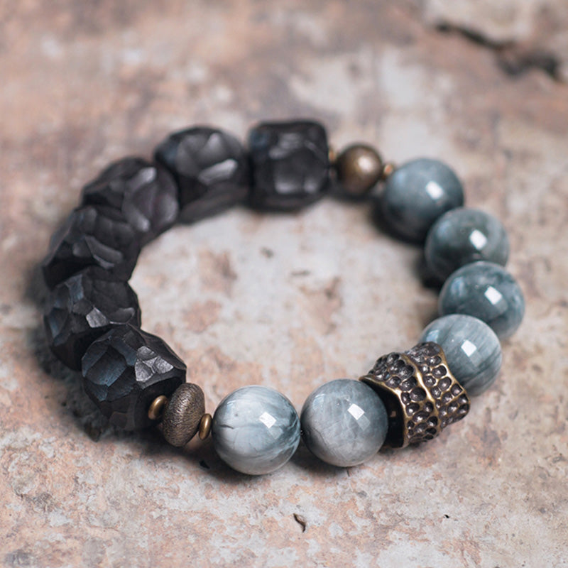 Eagle's Eye Stone Ebony Wood Copper Confidence Couple Bracelet