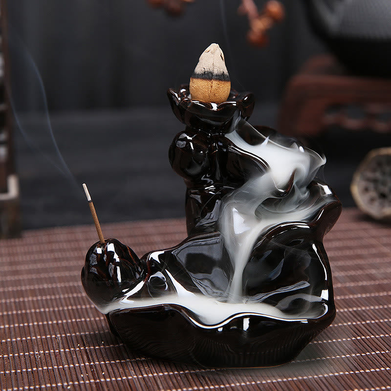 Handcrafted Lotus Ceramic Waterfall Backflow Incense Burner