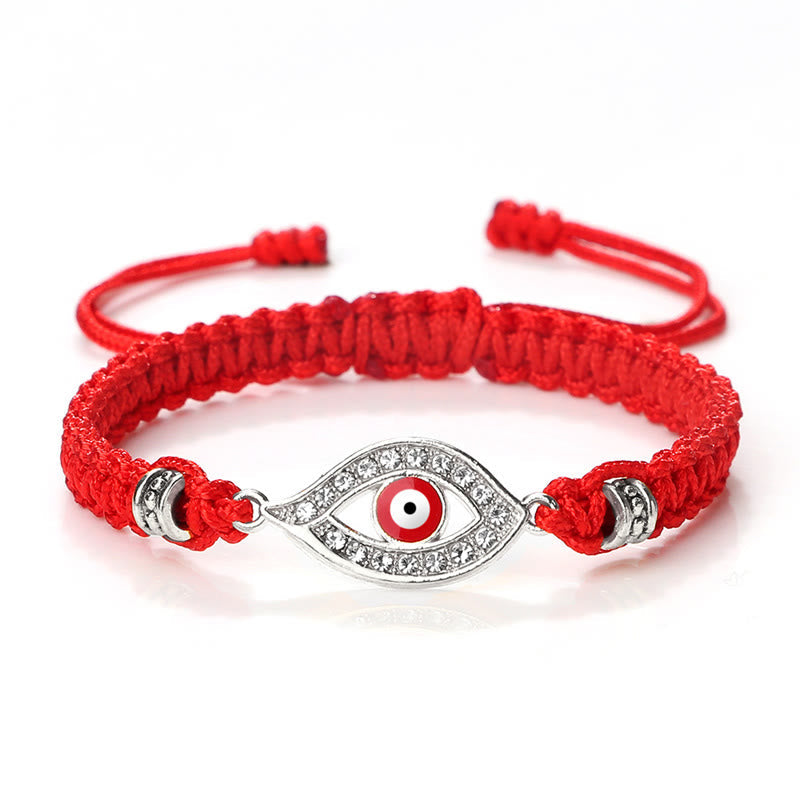 Handmade Evil Eye Red String Braided Bracelet with Gold or Silver Border