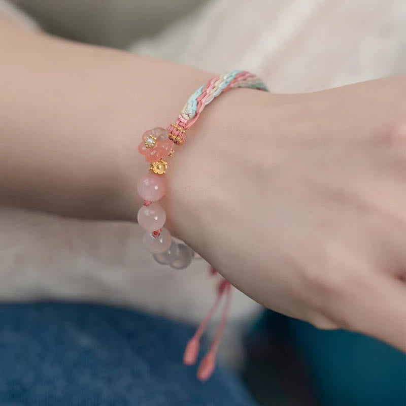 Natural Gradient Agate Reincarnation Knot Peach Blossom Wealth Luck Handmade String Bracelet