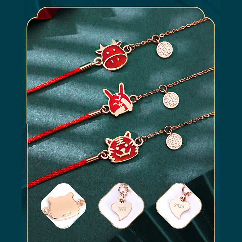 925 Sterling Silver Color-changing Chinese Zodiac Luck Protection Red String Chain Bracelet