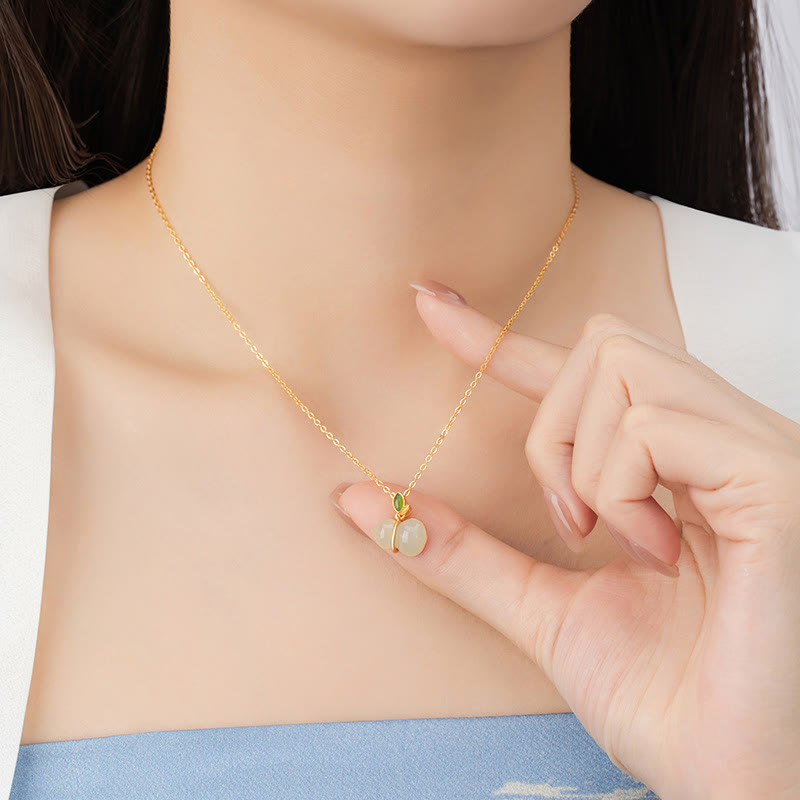 925 Sterling Silver Hetian Jade Gourd Abundance Necklace Pendant