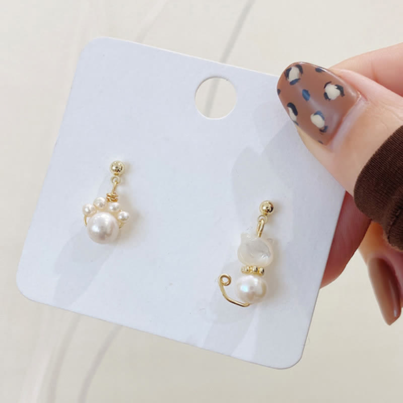 Cute Cat Paw Pearl Wisdom Stud Drop Earrings