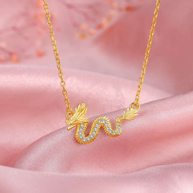 925 Sterling Silver Year Of The Dragon Auspicious Golden Dragon Luck Chain Necklace Pendant