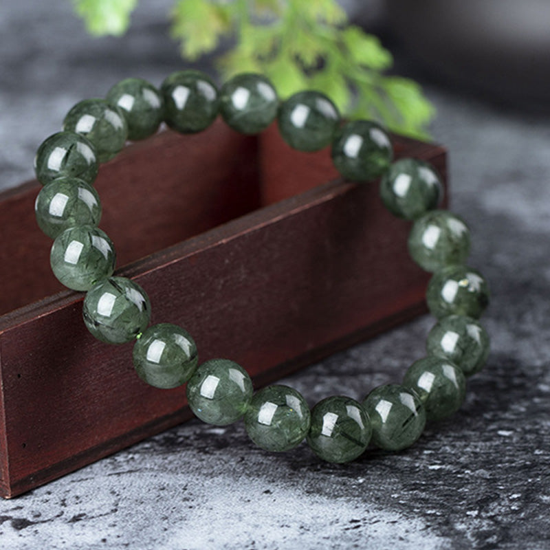 Handmade Natural Green Quartz Beaded Unisex Elastic Bracelet