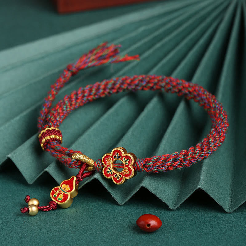 Handmade Colorful Gourd Flower Protection Braided String Bracelet