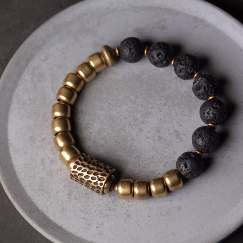 Lava Rock Stone Rainbow Obsidian Copper Support Healing Bracelet