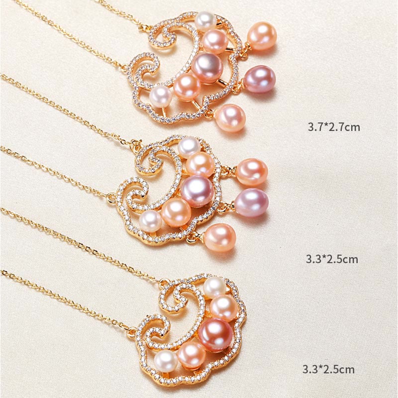 18K Gold Plated Natural Pearl Chinese Lock Charm Sincerity Necklace Pendant
