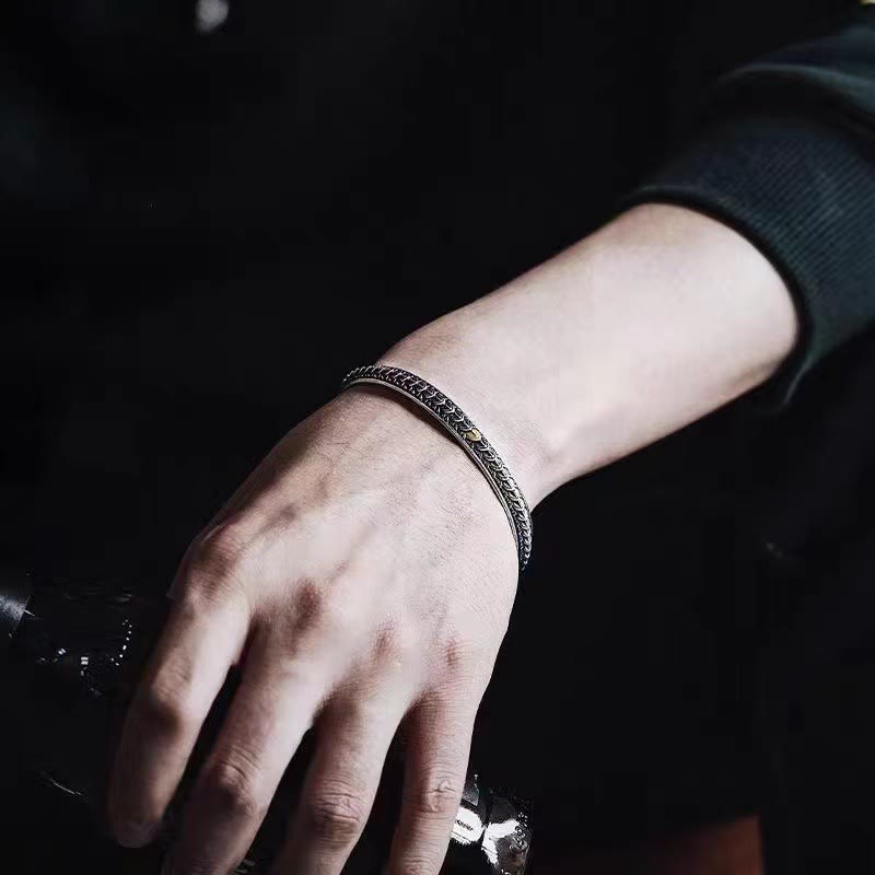 Vintage Dragon Scales Pattern Luck Wealth Cuff Bracelet Bangle