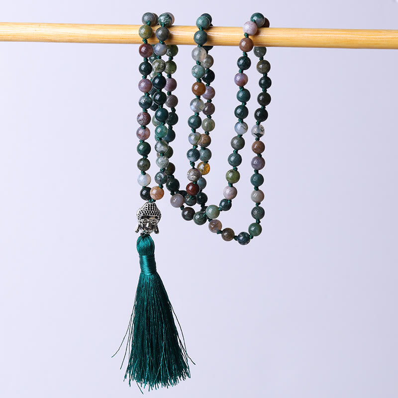 108 Mala Beads Indian Agate Buddha Head Cleansing Bracelet