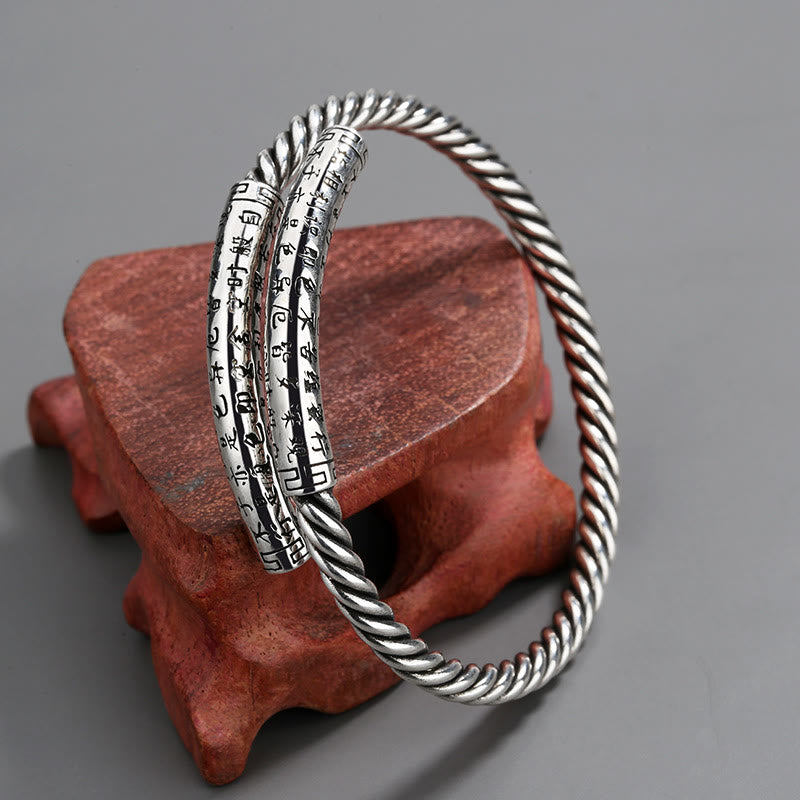 Retro Heart Sutra Twisted Design Pattern Balance Bracelet Bangle