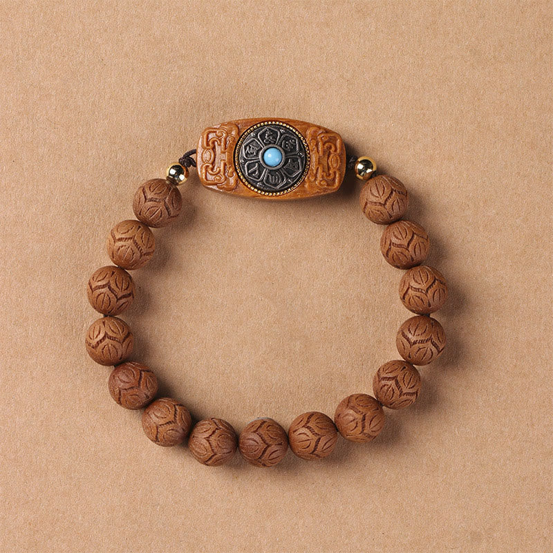 Om Mani Padme Hum Natural Wood Soothing Beaded Bracelet