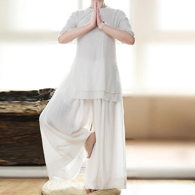 Vintage Yoga Zen Prayer Spiritual Meditation Practice Plain Color Clothing Women's Set