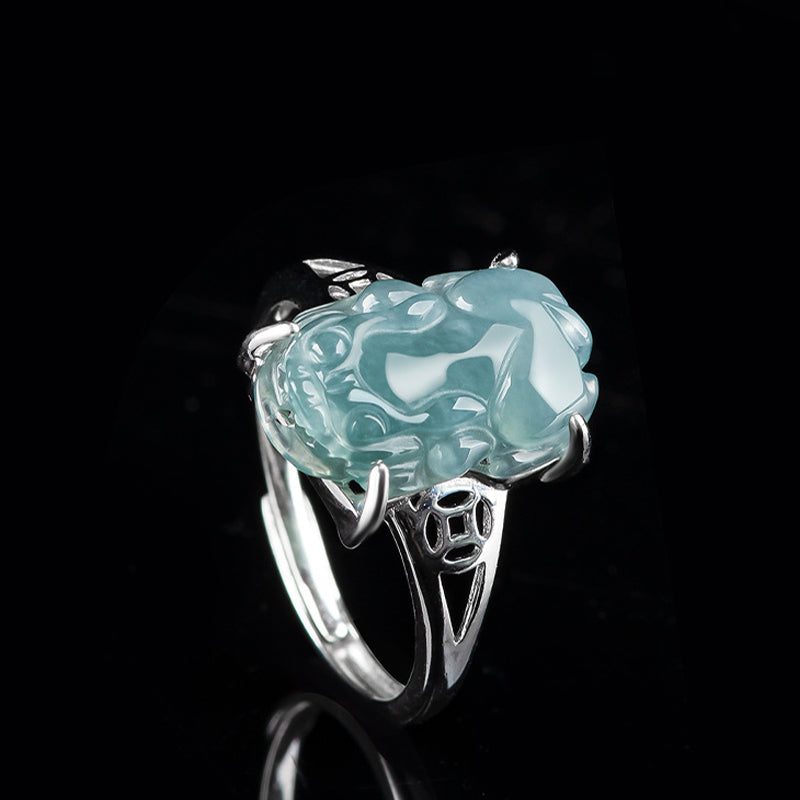 925 Sterling Silver Fengshui Wealth Prosperity Jade PiXiu Luck Ring