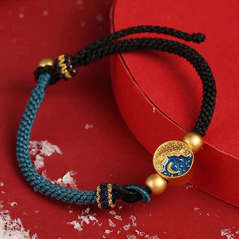 Handmade Mountain and Sea Engraved Luck Two-Color String Couple Bracelet
