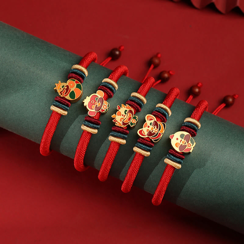 Handmade 925 Sterling Silver Year of the Dragon Cute Chinese Zodiac Luck Braided Red Bracelet