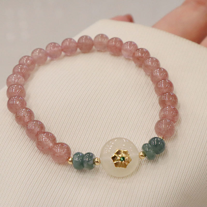 Natural Strawberry Quartz Chalcedony Jade Healing Bracelet