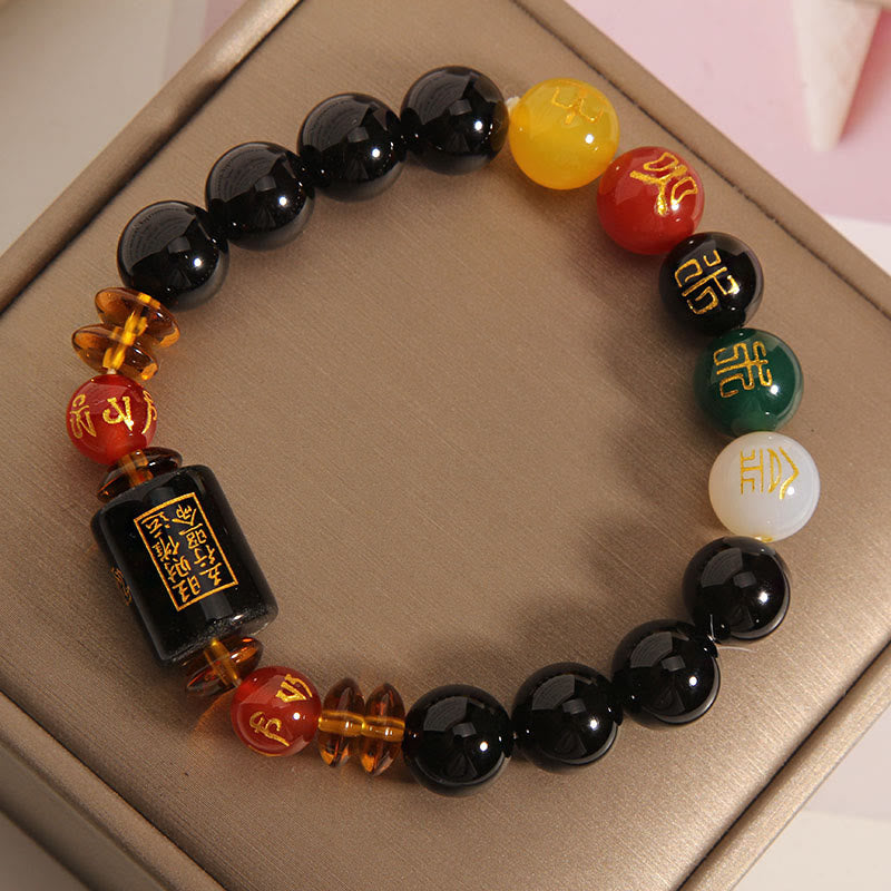 Five Elements Black Onyx Red Agate Wisdom Wealth Bracelet