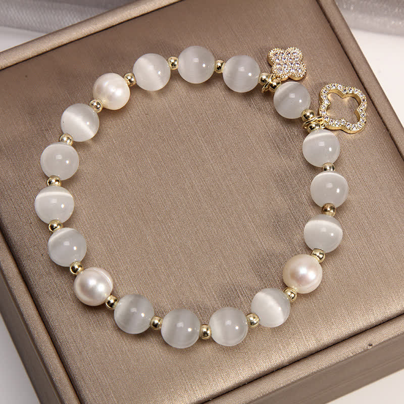 Cat's Eye Lovely Cat Pattern Pearl Love Charm Bracelet