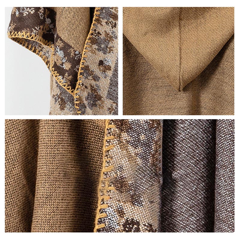 Tibetan Shawl Border Small Floral Flower Hooded Cloak Winter Cozy Travel Scarf Wrap