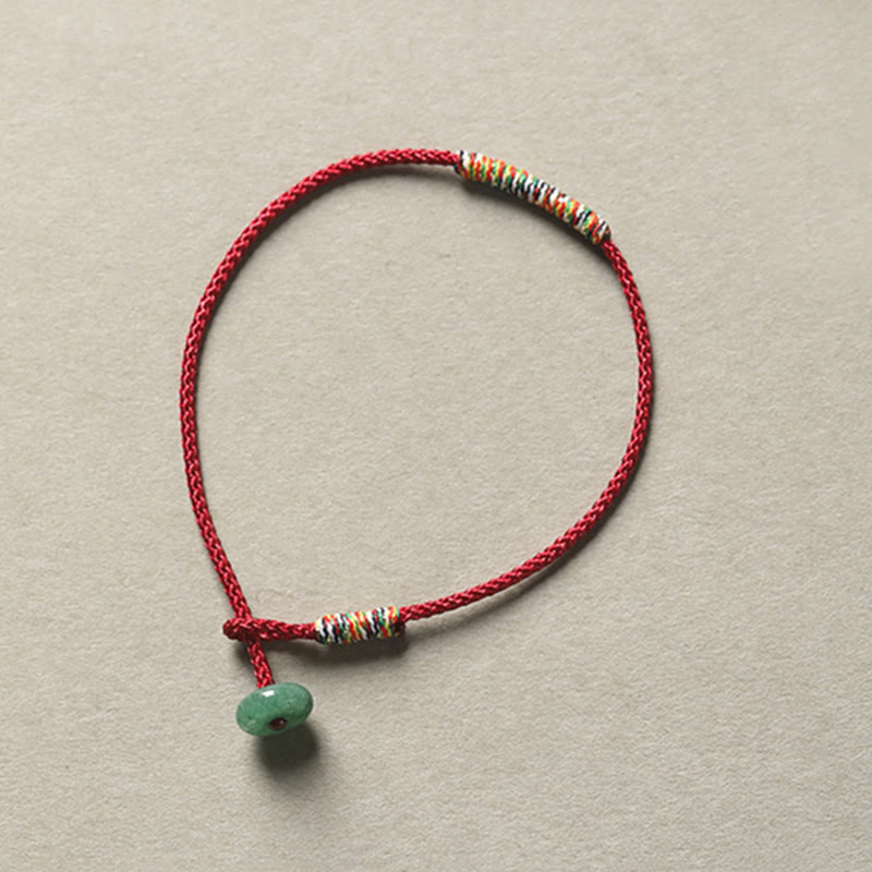 Tibetan Handmade Green Aventurine Braided Red String Small Wrist Bracelet