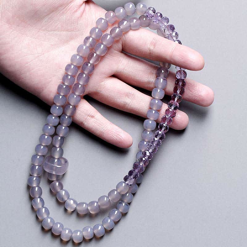 Natural Amethyst and Agate Crystal Beaded Meditation Bracelet