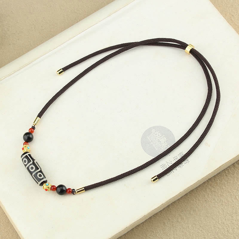 Tibetan Nine-Eye Dzi Bead Protection Blessings String Necklace Pendant