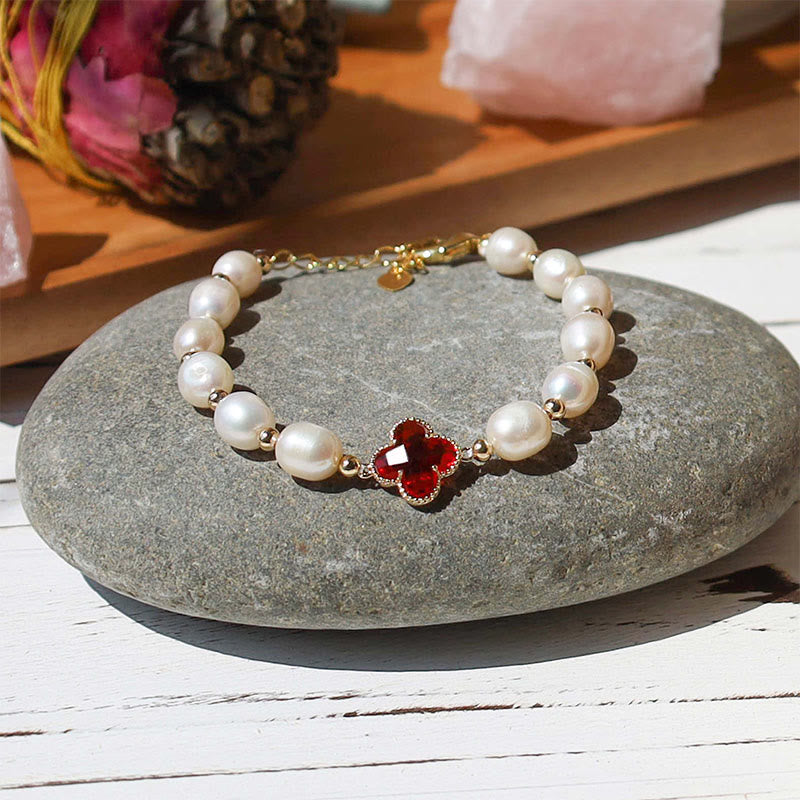 Elegant Pearl Chain Bracelet with Minimalist Four Leaf Clover Charm