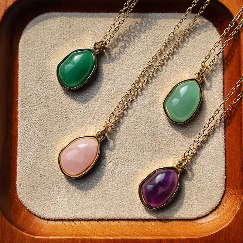 Natural Gemstone Blessing Pendant Necklace with Amethyst and Rose Quartz