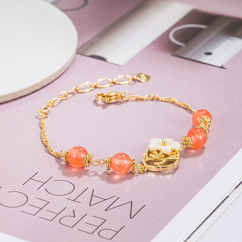 Red Agate and Tridacna Stone Flower Copper Detail Bracelet