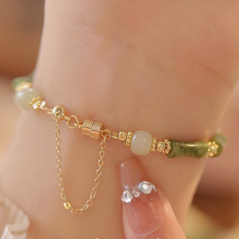 Jade Bamboo Leaf and Lily of the Valley Adjustable Patterned Bracelet