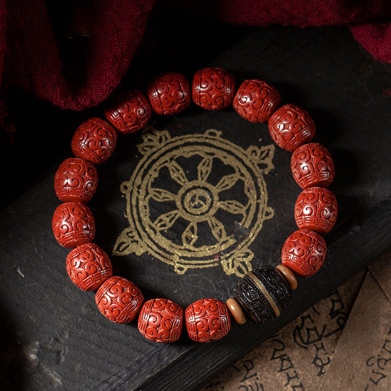 Natural Cinnabar & Ebony Wood Beaded Bracelet for Mindful Centering